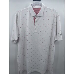 Johnnie-O Seb performance polo shirt in white with pink diamond print *Patch